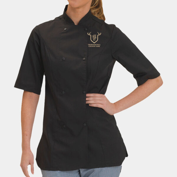 DE006 Dennys Ladies Short Sleeve Chef Jacket Thumbnail
